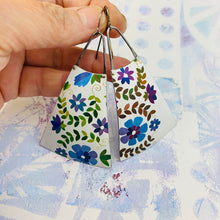 Load image into Gallery viewer, Beautiful Blue Blossoms Upcycled Tin Long Fans Earrings