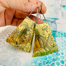 Load image into Gallery viewer, Fantastical Botanicals Upcycled Tin Long Fans Earrings