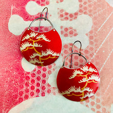 Load image into Gallery viewer, Japanese Cedar on Scarlet Upcycled Tin Earrings