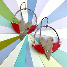 Load image into Gallery viewer, Rustic Gunmetal Winged Hearts Tin Earrings