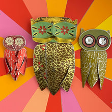 Load image into Gallery viewer, Quirky Owl VIII Upcycled Tin Brooch &amp; Pendant