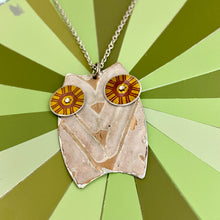 Load image into Gallery viewer, Bronze Eyed Owl Upcycled Tin Necklace