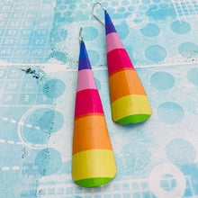 Load image into Gallery viewer, Warm Candy Stripes Long Drop Tin Earrings