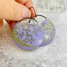 Load image into Gallery viewer, Botanicals on Lavender Upcycled Tin Circle Earrings