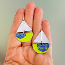 Load image into Gallery viewer, Neon Green &amp; Navy Sailboat Earrings