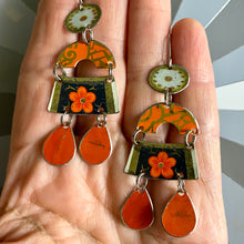 Load image into Gallery viewer, Orange Blossom Rainbow Chandelier Tin Earrings