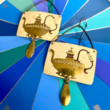 Load image into Gallery viewer, Wide Golden Coffeepot Tin Earrings