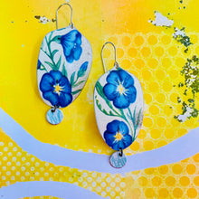 Load image into Gallery viewer, True Blue Blossoms Seedpod Drop Tin Earrings