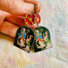 Load image into Gallery viewer, Japanese Women &amp; Red Blossoms Tin Earrings