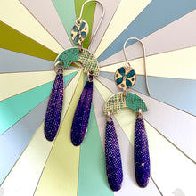 Load image into Gallery viewer, Blue Jean &amp; Turquoise Mini Rainbow Tin Earrings