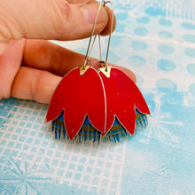 Load image into Gallery viewer, Scarlet and Teal Fancy Tulips Tin Earrings