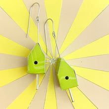 Load image into Gallery viewer, Chartreuse Tiny Tin Birdhouse Earrings