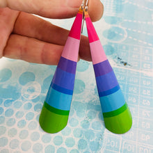 Load image into Gallery viewer, Cool Candy Stripes Long Drop Tin Earrings