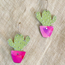 Load image into Gallery viewer, Li’l Pink Potted Cactus Upcycled Tin Earrings