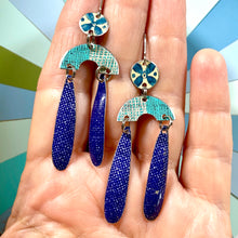 Load image into Gallery viewer, Blue Jean &amp; Turquoise Mini Rainbow Tin Earrings