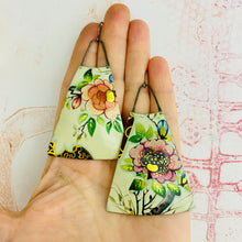 Load image into Gallery viewer, Big Vintage Blossoms Upcycled Tin Long Fans Earrings