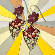 Load image into Gallery viewer, Flowery Pinked Edge &amp; Burgundy Blossom Earrings