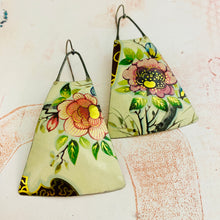 Load image into Gallery viewer, Big Vintage Blossoms Upcycled Tin Long Fans Earrings