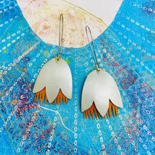 Load image into Gallery viewer, Matte Silver &amp; Pumpkin Fancy Tulips Tin Earrings
