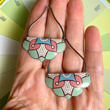 Load image into Gallery viewer, Seafoam Half Mandala Tin Earrings