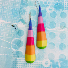Load image into Gallery viewer, Warm Candy Stripes Long Drop Tin Earrings