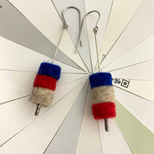 Load image into Gallery viewer, Stacked Wool Felt, Scarlet, Gray, Cobalt Earrings