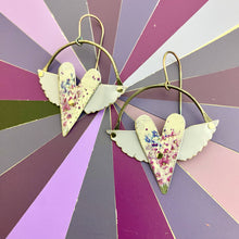 Load image into Gallery viewer, Pale Lilac Winged Hearts Tin Earrings