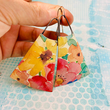 Load image into Gallery viewer, Warm Watercolor Flowers Long Fans Tin Earrings