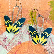 Load image into Gallery viewer, Midnight Blue &amp; Gold Small Butterflies Upcycled Tin Earrings