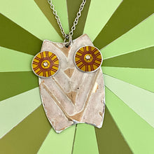 Load image into Gallery viewer, Bronze Eyed Owl Upcycled Tin Necklace