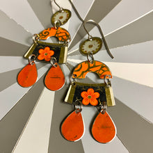 Load image into Gallery viewer, Orange Blossom Rainbow Chandelier Tin Earrings