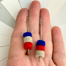 Load image into Gallery viewer, Stacked Wool Felt, Scarlet, Gray, Cobalt Earrings