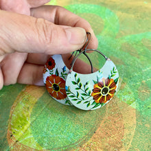 Load image into Gallery viewer, Fancy Red Flowers Circles Upcycled Tin Earrings