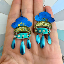 Load image into Gallery viewer, Shimmery Vintage Blues Tin Chandelier Earrings
