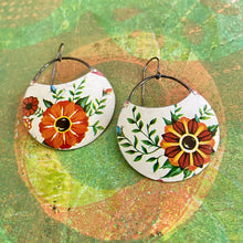 Load image into Gallery viewer, Fancy Red Flowers Circles Upcycled Tin Earrings