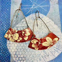 Load image into Gallery viewer, Cream Blossoms on Madder Wide Arc Earrings