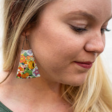 Load image into Gallery viewer, Beautiful Blue Blossoms Upcycled Tin Long Fans Earrings