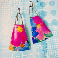 Load image into Gallery viewer, Bright Pink Watercolor Flowers Long Fans Tin Earrings