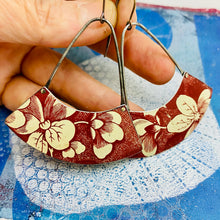 Load image into Gallery viewer, Cream Blossoms on Madder Wide Arc Earrings