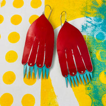 Load image into Gallery viewer, Carmine &amp; Aqua Fantasy Flowers Tin Earrings