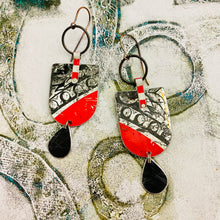 Load image into Gallery viewer, Vintage Midnight &amp; Scarlet Upcycled Tin Earrings