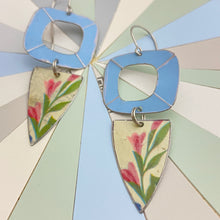Load image into Gallery viewer, Icy Blue Mod Pink Flowery Tin Earrings