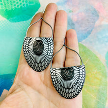 Load image into Gallery viewer, Silvery Sunflowers Upcycled Tin Circle Earrings