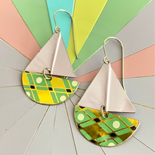 Load image into Gallery viewer, Green &amp; Gold Harlequin Sailboat Earrings