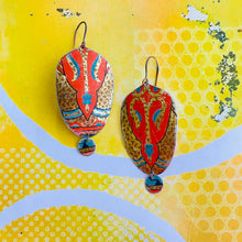 Load image into Gallery viewer, Vintage Orange-y Red Seedpod Drop Tin Earrings