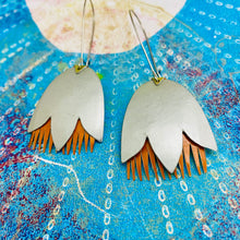Load image into Gallery viewer, Matte Silver &amp; Pumpkin Fancy Tulips Tin Earrings