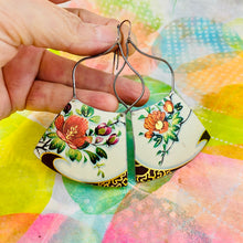 Load image into Gallery viewer, Vintage Blossoms Tin Big Wide Fan Earrings