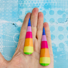 Load image into Gallery viewer, Warm Candy Stripes Long Drop Tin Earrings