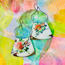 Load image into Gallery viewer, Vintage Blossoms Tin Big Wide Fan Earrings