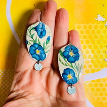 Load image into Gallery viewer, True Blue Blossoms Seedpod Drop Tin Earrings